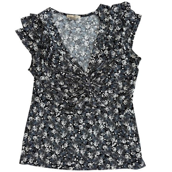 Susan Lawrence Tops - Susan Lawrence Womens Cap Sleeve V-Neck Twist Front Floral Paisley Top Black M